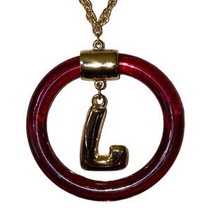 Necklace Circle L Pendant Women Plastic Metal Gold Chain Brown